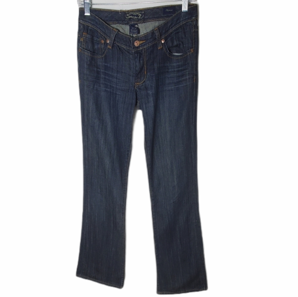 Seven7 low rise flare leg jeans size 24 dark wash stretch denim
